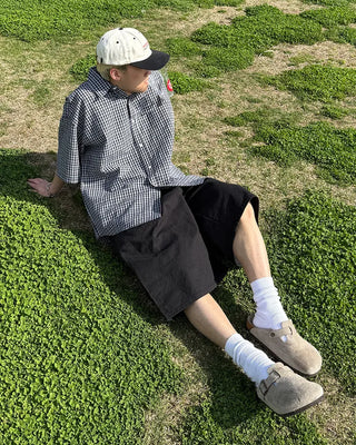 Seersucker check short-sleeved shirt