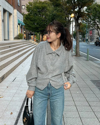 Loose-fit color knit cardigan