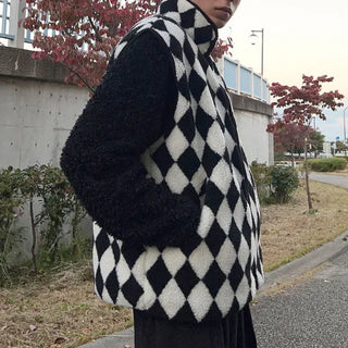 Checkered fleece vest