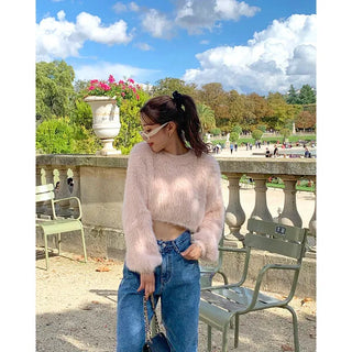 Faux fur cropped knit