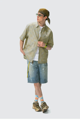 [Monterest] Seersucker Check Logo Embroidered Shirt