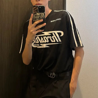 Double-line V-neck short-sleeved T-shirt