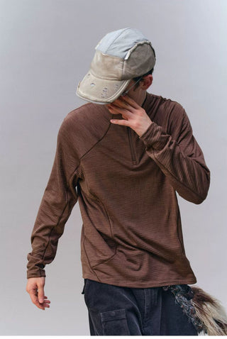 [Monterest] 3A Antibacterial Grid Fleece Half-Zip Tee