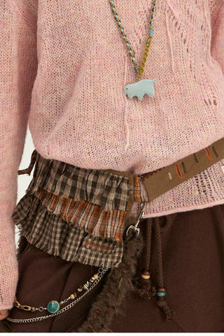 [Monterest] Plaid Patchwork Fringe Waist Bag