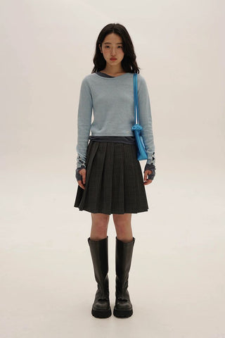 [Moromoro2] Asymmetric Collar Layered Knit  Sweater