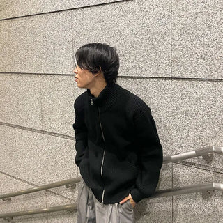 High-neck knit zip-up
