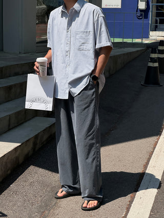 Libero Pigment Linen Long Wide Pants