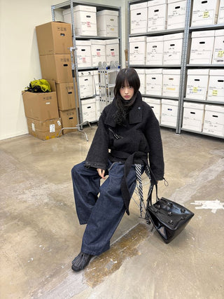 [NeverSeez] Raw Denim Wide-leg Jeans