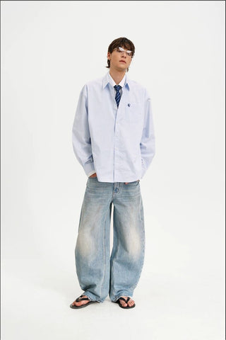 [MASONPRINCE] Washed Mid-Rise Tapered Wide Denim Pants