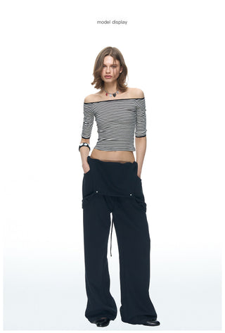 [NECY] Mono Stripe Lace Trimming Half T
