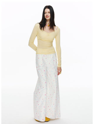 [NECY] Heart Cat Printed Wide Pants