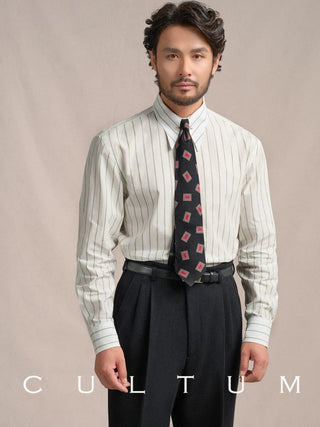 [CULTUM] 1930s Long Point Collar Striped Shirt