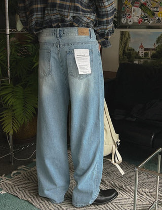 Light Blue Washed Wide Denim Pants (S~XL)