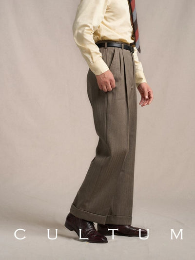 [CULTUM] Wool Blend Double Pleat Straight Trousers