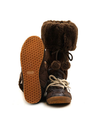 [Moromoro2] Furry Ball Patchwork Leather Boxing  Boots