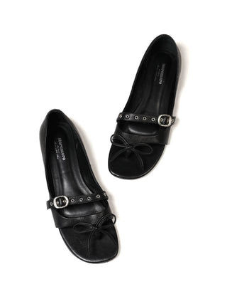 [moromoro2] Leather Bow Ballet Sandals