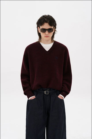 [MASONPRINCE] Double-Sided Jacquard V-Neck Wool Blend Sweater