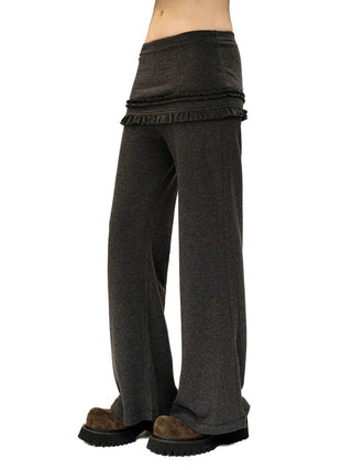 [Moromoro2] Lace Trim Layered Flare Pants