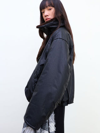 [NEVERSEEZ] Lapel Fleece Diagonal Zipper Jacket