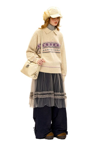 [Moromoro2] Pearl Snowflake Fair Isle Knit  Sweater