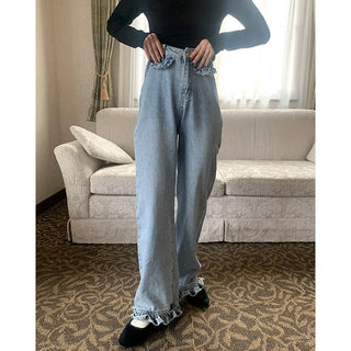 Frill detail denim pants