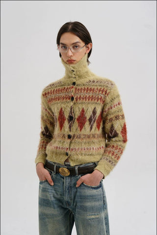 [MASONPRINCE] Wool Blend Fair Isle Fitted Cardigan