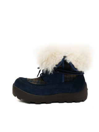 [Moromoro2] Plaid Fur-Lined Platform Snow  Boots