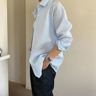 Cotton waffle striped shirt