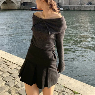 Off-shoulder hand warmer top