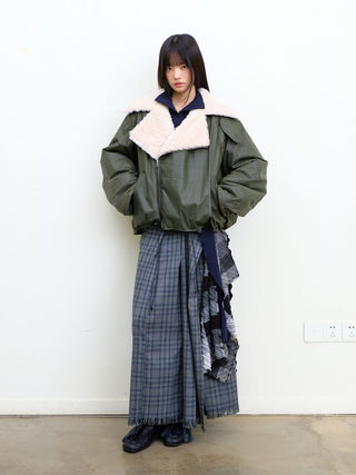 [NEVERSEEZ] Lapel Fleece Diagonal Zipper Jacket