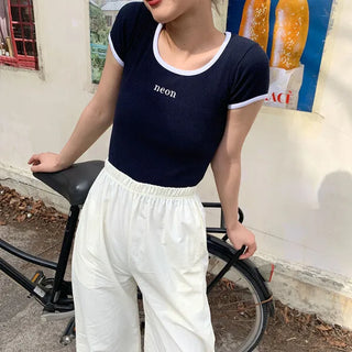 neon ribbed slim T-shirt