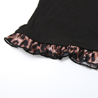 Leopard print halter self tie v neck ruffle top