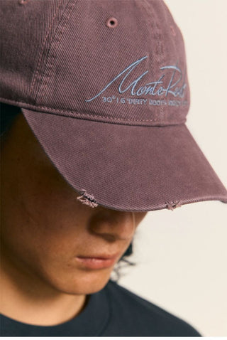 [Monterest] Washed Distressed Logo Embroidered Cap