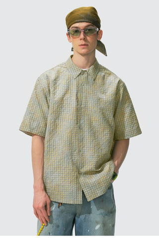 [Monterest] Seersucker Check Logo Embroidered Shirt