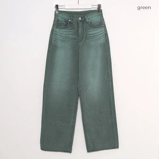 Washed wide denim pants