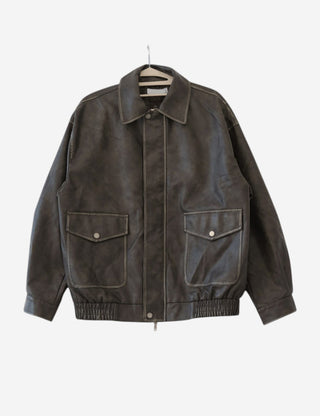 Washed leather oversized blouson