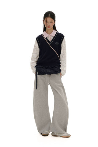 [Moromoro2] Striped Polo Long Sleeve Tee with Star  Buttons