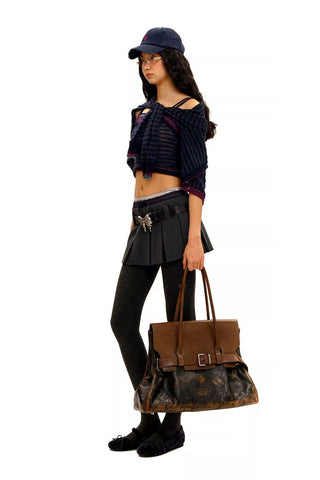 [Moromoro2] Striped Mesh Lace Knit Set
