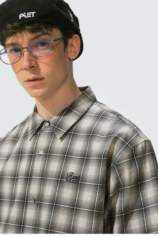 [Monterest] Seersucker Check Logo Embroidered Shirt