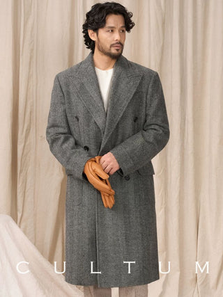 [CULTUM] Heavyweight Wool Herringbone Polo Coat