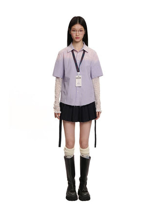 [moromoro2] Gradient Striped Short Sleeve  Shirt