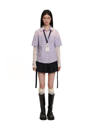[moromoro2] Gradient Striped Short Sleeve  Shirt