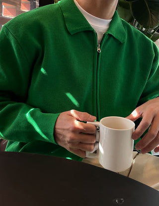 Easy Collar Two-Way Knit Zip-Up (washable)