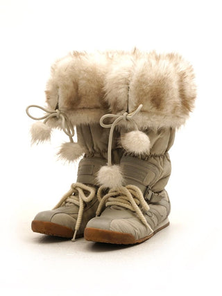 [Moromoro2] Furry Ball Patchwork Leather Boxing  Boots