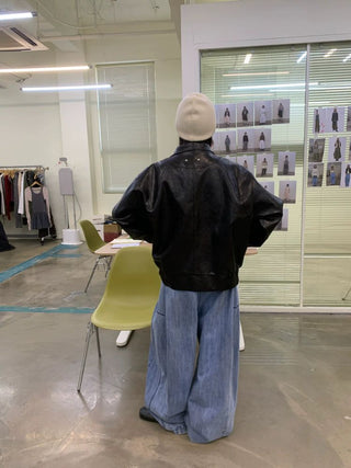 [NEVERSEEZ] Stand Collar Oversized PU Jacket