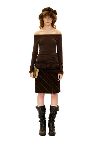 [Moromoro2] Double Bow Plaid Wool Blend  Skirt