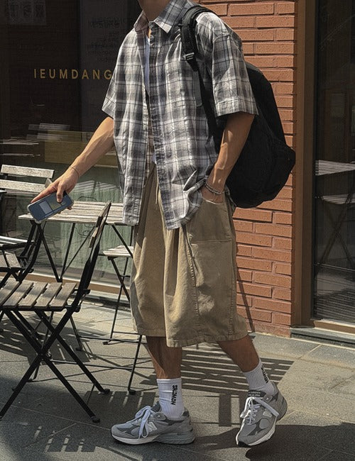 Indie Check Short Sleeve Shirt (2 colors, M~L)