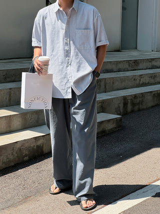 Libero Pigment Linen Long Wide Pants