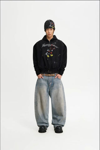 [MASONPRINCE] Bear Print Zip-Up Hooded Cardigan