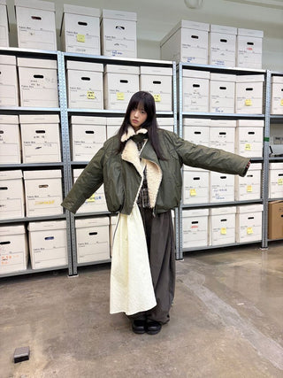 [NEVERSEEZ] Lapel Fleece Diagonal Zipper Jacket